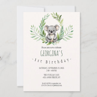 Invitation Cute Minimal Ours Koala Anniversaire