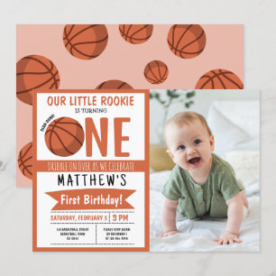 Invitation Cute Modern Basketball Ruban Photo 1er anniversair