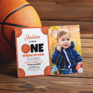 Invitation Cute Modern Basketball Sports Photo 1er anniversai