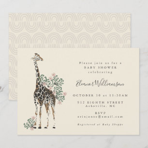 Invitation Cute Modern Floral Giraffe Baby shower simple