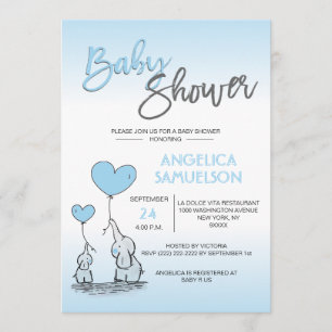 Invitation Cute Modern GARY Blue maman Elephant & Baby shower