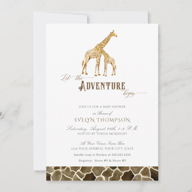 Invitation Cute Modern Safari Aventure Baby shower Giraffes (Devant)