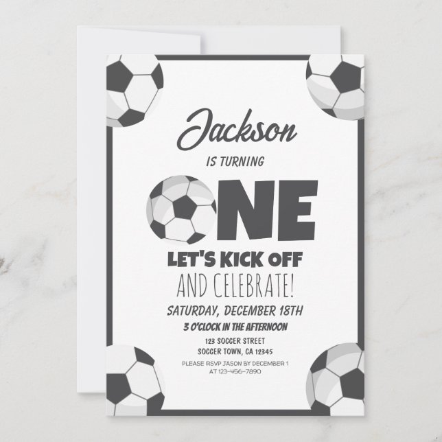 Invitation Cute Modern Soccer Sports Enfants 1er anniversaire (Devant)
