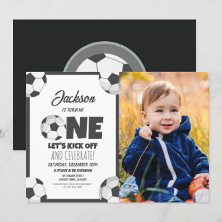 Invitation Cute Modern Soccer Sports Photo 1er Anniversaire