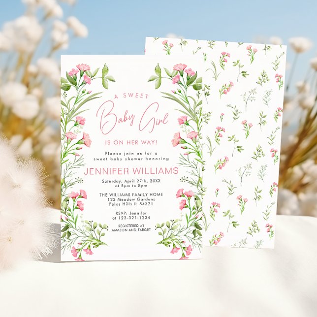 Invitation Cute Moderne Rose Floral Baby Girl Douche (Créateur téléchargé)