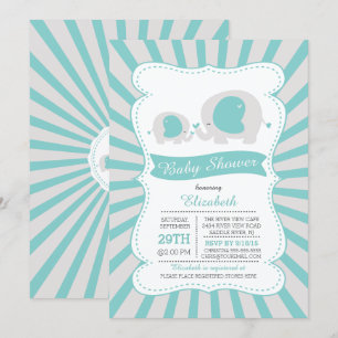 Invitation Cute Mom Baby Elephant Boys Baby shower