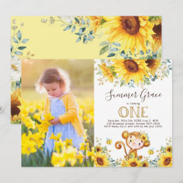 Invitation Cute Monkey 1er Anniversaire Sunflower Gold