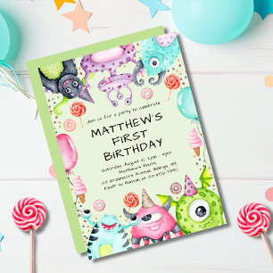 Invitation Cute Monsters Fête du 1er anniversaire de l'enfant