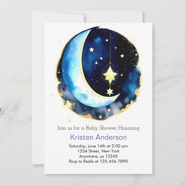 Invitation Cute Moon et étoiles Space Girl Baby shower (Devant)