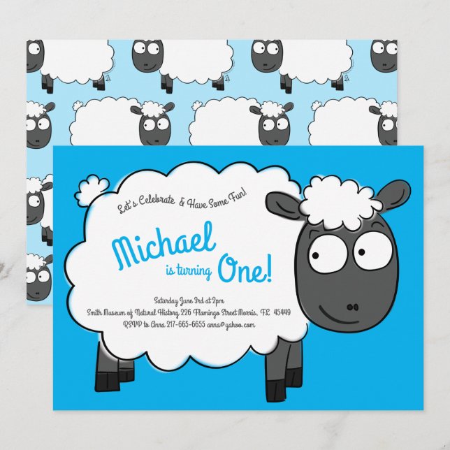 Invitation Cute Mouton Enfants 1er anniversaire ferme fête (Devant / Derrière)