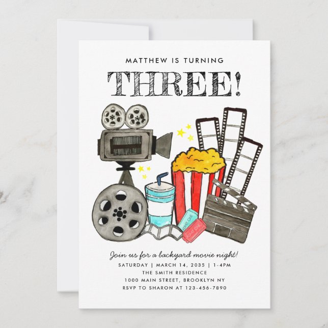 Invitation Cute Movie Nuit Cinéma Watch Anniversaire de enfan (Devant)