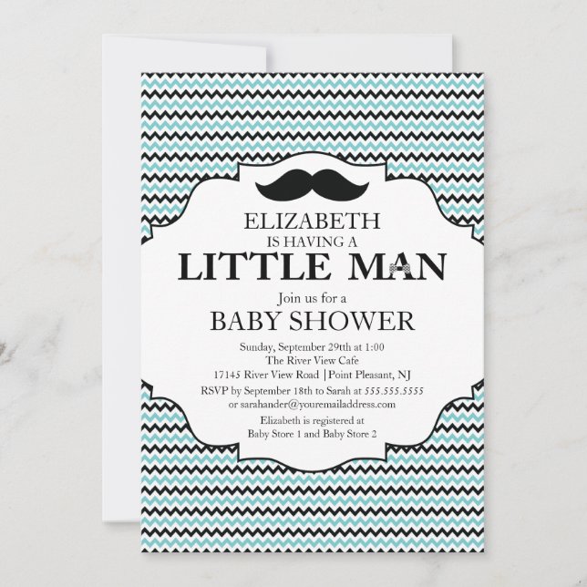 Invitation Cute Mustache Bash Boys Baby shower (Devant)