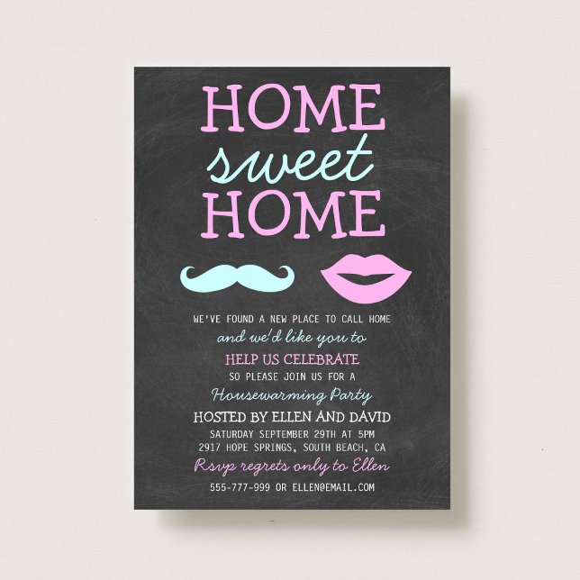 Invitation Cute Mustache & Lèvres Accueil Sweet Home Invitati (Créateur téléchargé)