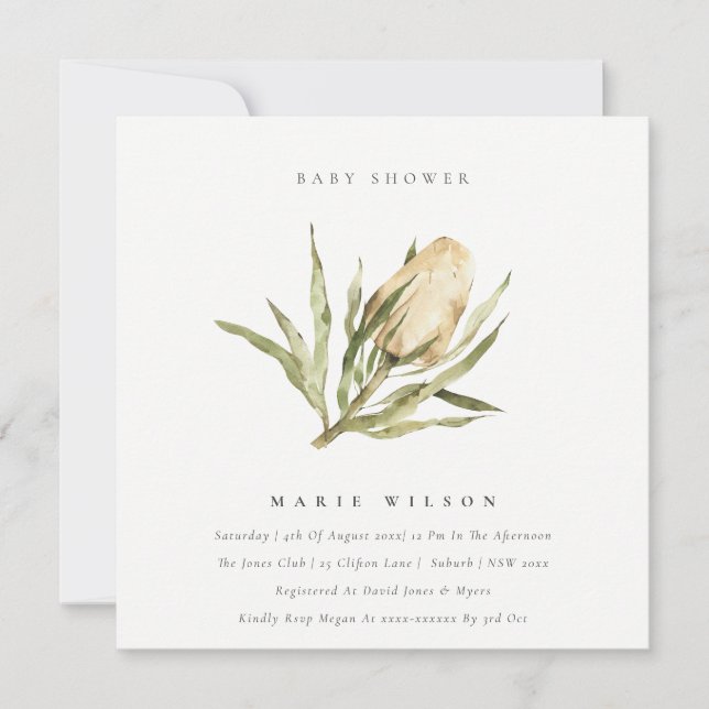 Invitation Cute Native Banksia Aquarelle Baby shower Floral (Devant)