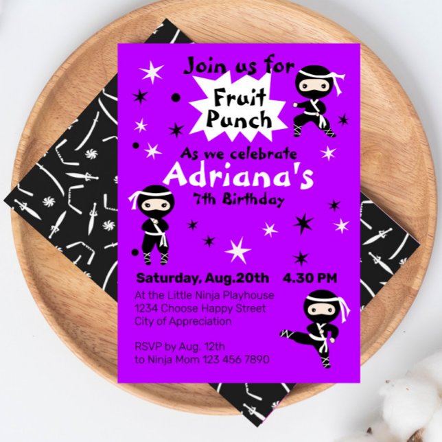 Invitation Cute Ninja Guerrier Filles pourpres fête d'anniver (Créateur téléchargé)