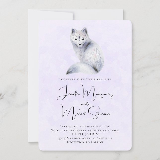 Invitation Cute Nordic Fox avec Floral Designs Mariage (Devant)