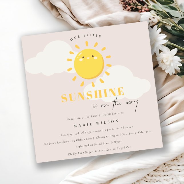 Invitation Cute Notre Petit Baby shower Fille Blush Sunshine (Créateur téléchargé)
