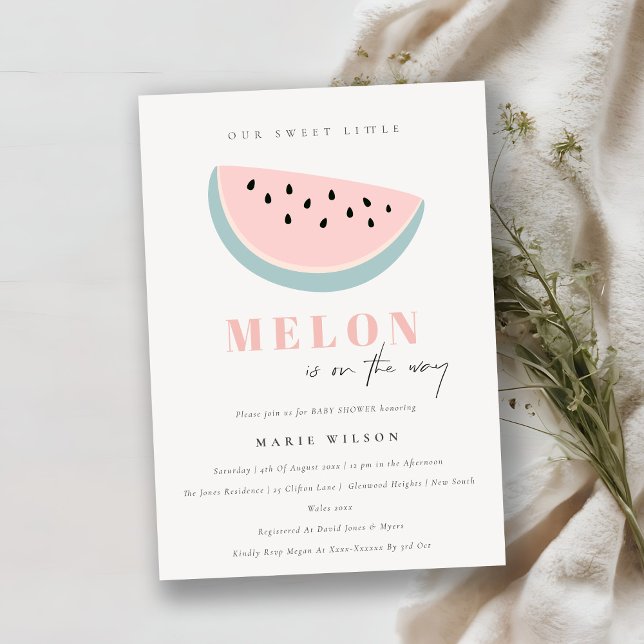 Invitation Cute Notre Petit Melon Pastel Baby shower rose (Créateur téléchargé)