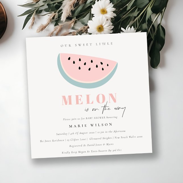 Invitation Cute Notre Petit Melon Pastel Baby shower rose (Créateur téléchargé)