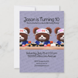 Invitation Cute Nounours Sushi Chefs Anniversaire