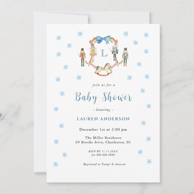 Invitation Cute Nutcracker Monogram crest Boy Baby shower (Devant)