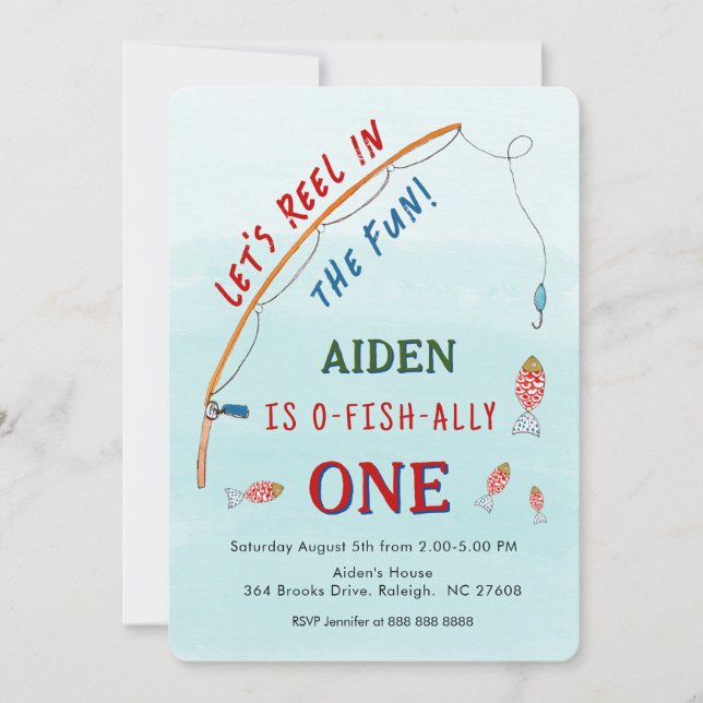 Invitation Cute O- Poisson Ally Une pêche 1er Anniversaire (Devant)