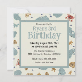 Invitation Cute Ocean Animals Baby/Toddler Custom Birthday