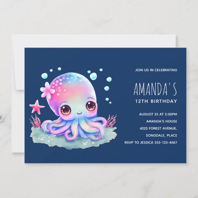 Invitation Cute Octopus Sea Creatday (Devant)