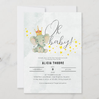 Invitation Cute Oh Baby Gender Neutral Elephant Baby Shower 