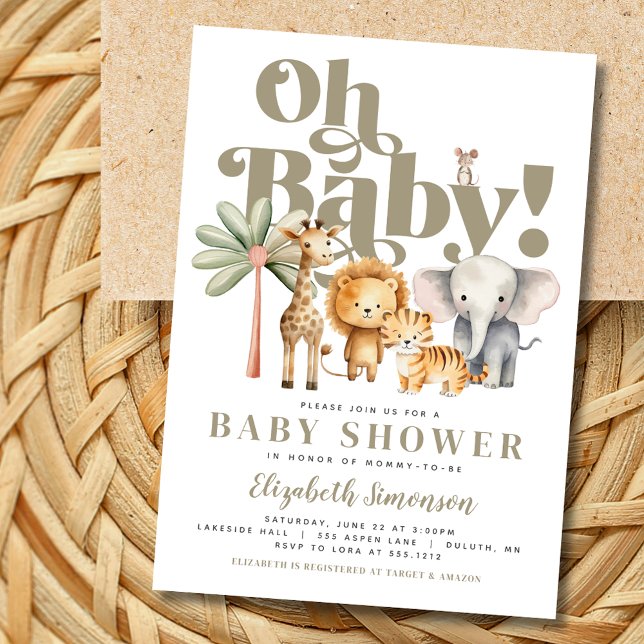 Invitation Cute Oh Baby Safari Animaux Safari Baby shower (Créateur téléchargé)