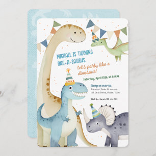 Invitation Cute One-A-Saurus Boy 1ère Dinomite Party