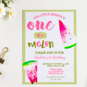 Invitation Cute One in a Melon 1er Anniversaire Rose Green