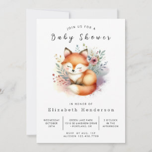 Invitation Cute Orange Fox thème Fox Baby shower