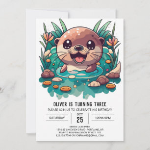 Invitation Cute Otter Enfants Aquarelle Anniversaire