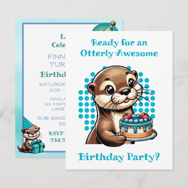 Invitation Cute Otter Fête d'anniversaire du garçon à thème (Devant / Derrière)