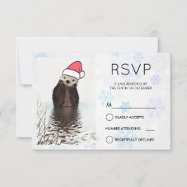 Invitation Cute Otter portant un chapeau de Noël RSVP Noël