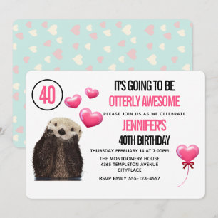 Invitation Cute Otter Wildlife with Pink Heart Anniversaire
