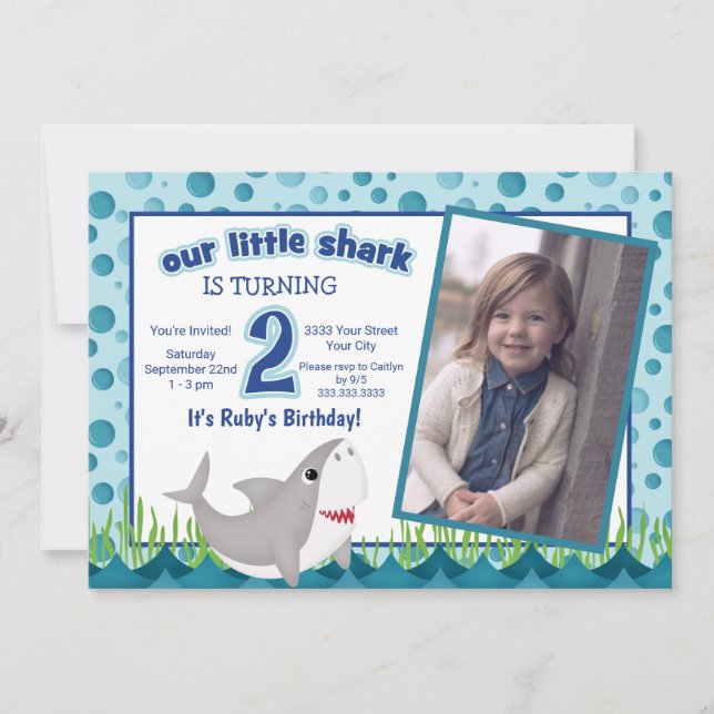Invitation Cute Our Little Shark Ocean Photo 2e anniversaire (Devant)