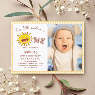 Invitation Cute Our Little Sunshine is One Boy Birthday Photo