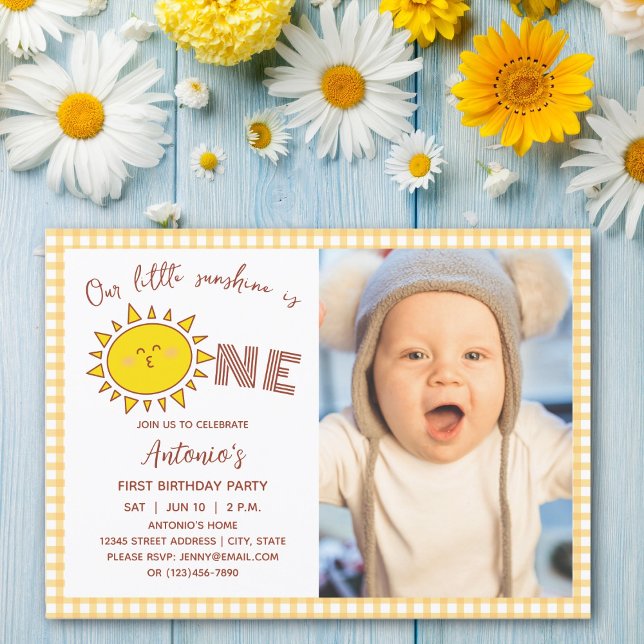 Invitation Cute Our Little Sunshine is One Boy Birthday Photo (Créateur téléchargé)