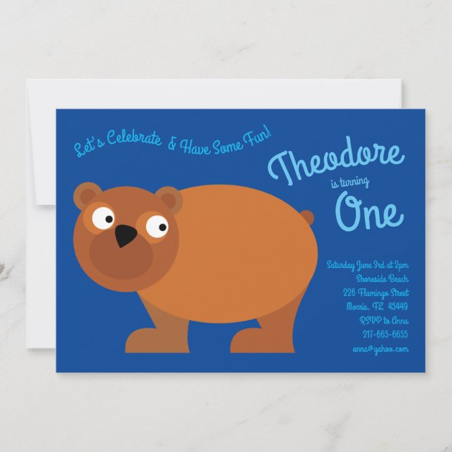 Invitation Cute Ours Brown Enfants 1er Anniversaire Fête Invi (Devant)