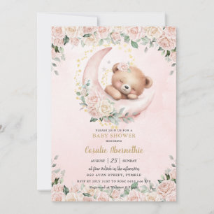 Invitation Cute Ours En Teddy Blush Rose Floral Baby shower F
