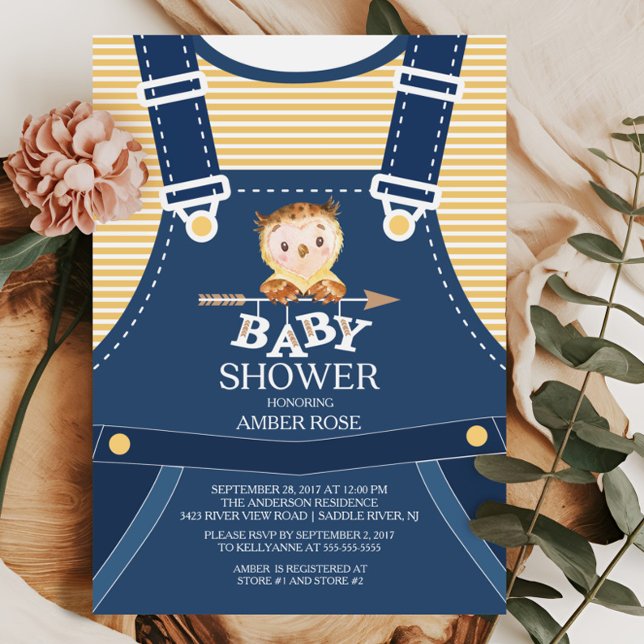 Invitation Cute Overalls Woodland Owland Baby shower Invitati (Créateur téléchargé)
