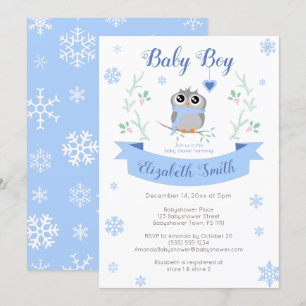 Invitation Cute owl baby boy hiver baby shower