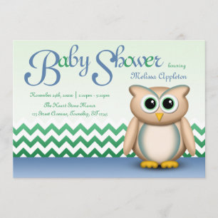 Invitation Cute Owl - Baby shower Chevron bleu et vert