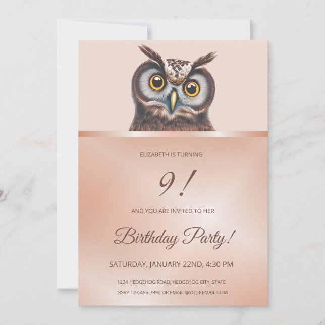 Invitation Cute Owl | Or Rose (Devant)
