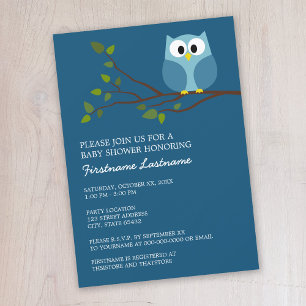 Invitation Cute Owl sur Branche Baby Boy Douche