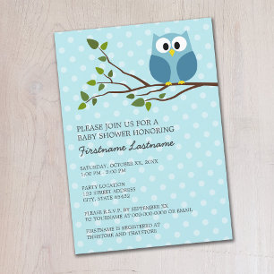 Invitation Cute Owl sur Branche Bleu clair Baby Boy Douche