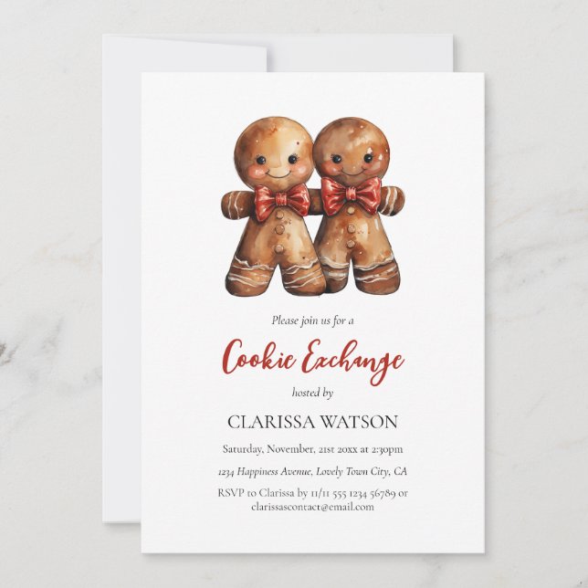 Invitation Cute pain d'épices Aquarelle Échange de cookies (Devant)