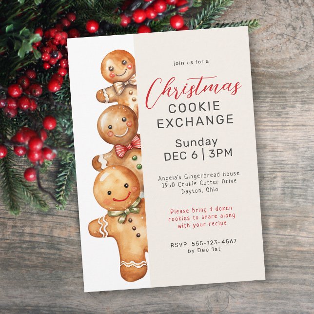 Invitation Cute pain d'épices Hommes Cookie Exchange Party (Available in both printed and instant download digital formats.)